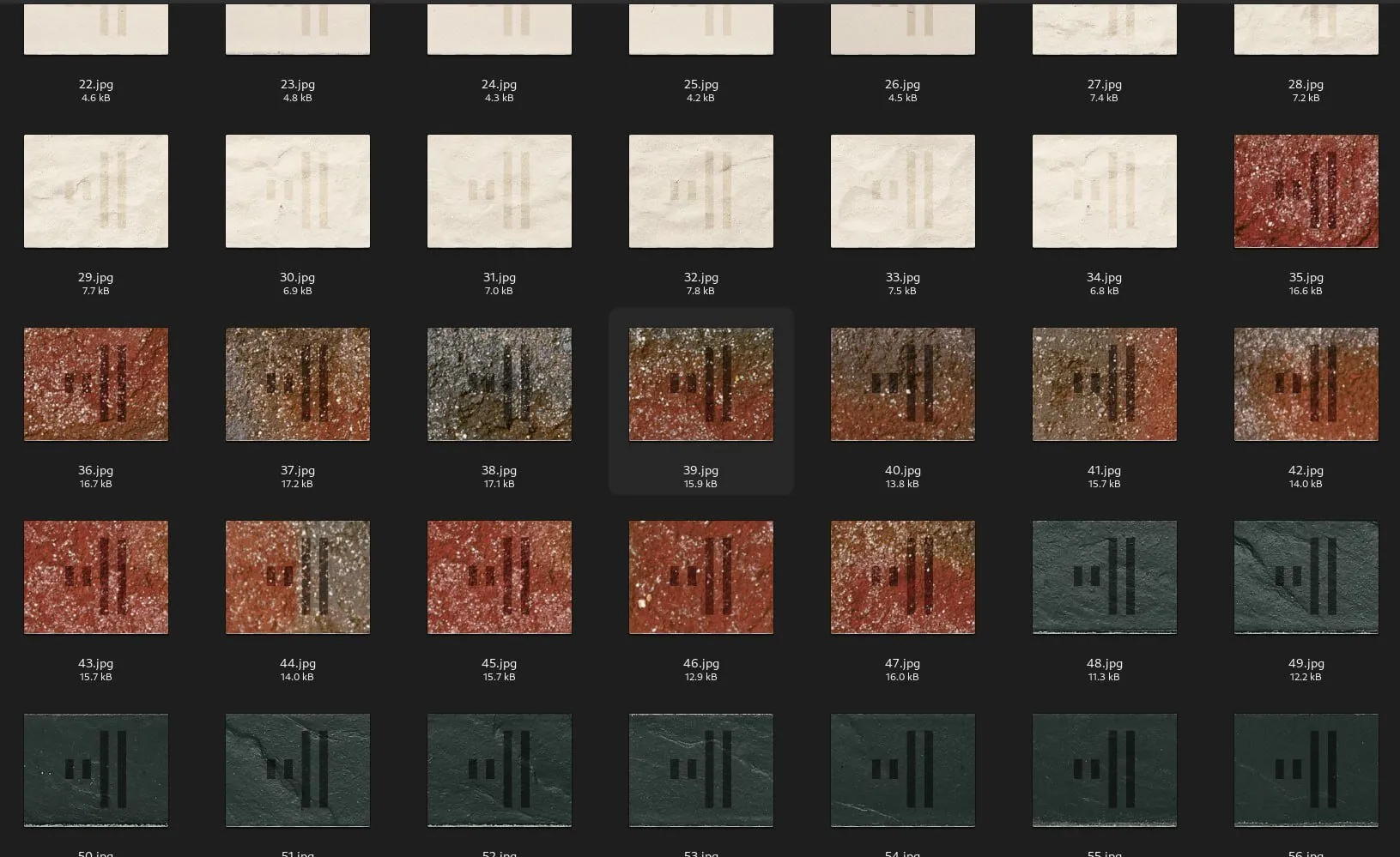 Synthetic RM4SCC symbols on different brick and stone textures
